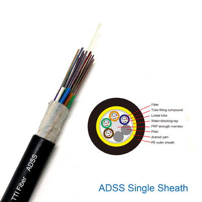 Noyau 6/12/48/96/144 optique aérien de câble de fibre de mode unitaire d'Adss G652d