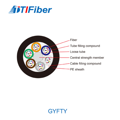 GYFTY extérieur 12 24 48 96 câbles à fibres optiques de fibre du noyau G652D avec le porteur central de FRP