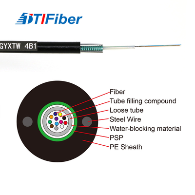 Cable à fibre optique 12 noyau 24 noyau 48 noyau SM G652D Diamètre extérieur 7,0 mm fil d'acier PE câble en fibre noire