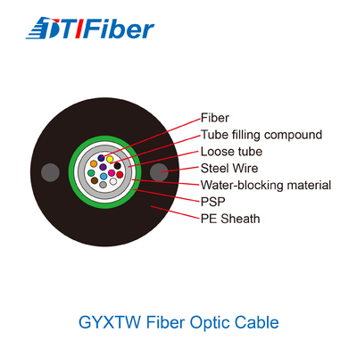 Cable à fibre optique 12 noyau 24 noyau 48 noyau SM G652D Diamètre extérieur 7,0 mm fil d'acier PE câble en fibre noire