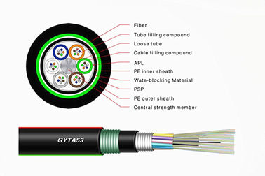 Tube direct échoué extérieur d'enterrement de câble optique de la fibre GYTA53 lâchement blindé