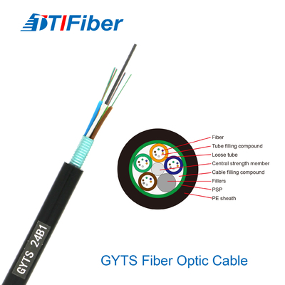 SM de fibre optique blindé unimodal G652D de noyaux du câble 24 de GYTS